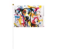Drapeau à main imprimé double face Strange Doodle Dog - 14 x 20,8 cm - Convient pour les activités d'équipe