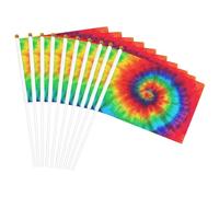 Drapeau à main léger imprimé tie-dye arc-en-ciel pour fêtes, événements, défilés, activités sportives, assemblage facile