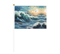 Drapeau à main motif mouette de vague - 14 x 20,8 cm - Convient pour les fêtes, les événements sportifs, les célébrations