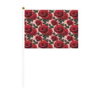 Drapeau à main polyvalent avec imprimé de roses rouges - Pour fêtes, défilés, décorations de vacances