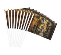 Drapeau à main polyvalent avec imprimé de vieille rue italienne - Pour fêtes, défilés, décorations de vacances