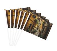 Drapeau à main polyvalent avec imprimé de vieille rue italienne - Pour fêtes, défilés, décorations de vacances