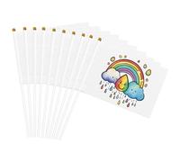 Drapeau à main polyvalent avec motif gouttes de pluie et nuages arc-en-ciel