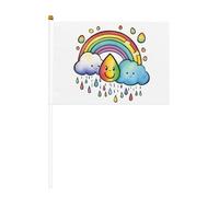 Drapeau à main polyvalent avec motif gouttes de pluie et nuages arc-en-ciel