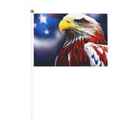 Drapeau à main polyvalent imprimé aigle à tête blanche américain pour mariage, anniversaire, vacances, sport, défilé