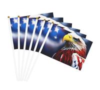Drapeau à main polyvalent imprimé aigle à tête blanche américain pour mariage, anniversaire, vacances, sport, défilé