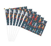 Drapeau à main polyvalent imprimé fusées de dessin animé - Pour les fêtes, les défilés, les décorations de vacances
