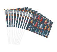 Drapeau à main polyvalent imprimé fusées de dessin animé - Pour les fêtes, les défilés, les décorations de vacances