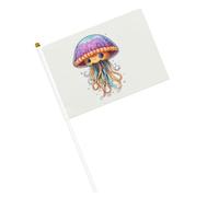 Drapeau à main polyvalent imprimé méduses colorées pour mariage, anniversaire, vacances, sport, défilé