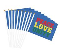 Drapeau à main polyvalent Peace and Love University - Imprimé pratique - Pour les fêtes, les défilés, les décorations de vacances