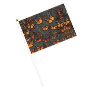Drapeau à main, tas de papillons monarques oranges en polyester avec mât en plastique pour événements et décoration
