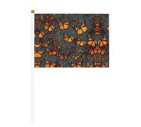 Drapeau à main, tas de papillons monarques oranges en polyester avec mât en plastique pour événements et décoration