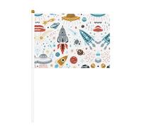 Drapeau à manivelle double face Motif fusées 14 x 20,8 cm, utilisé pour la décoration de fête de vacances, les compétitions