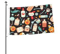 Drapeau à motif de médecine de dessin animé 61 x 91 cm, drapeaux de jardin double face avec œillets en laiton, bannière de vœux, bannière de vœux, décoration d'intérieur ou d'extérieur