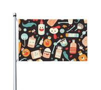 Drapeau à motif de médecine de dessin animé - 91 x 152 cm - Double face - Avec œillets en laiton - Ne se décolore pas - Décoration d'intérieur ou d'extérieur