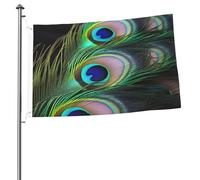 Drapeau à plumes de paon vert 61 x 91 cm avec impression double face pour l'extérieur, les vacances, bannière cadeau avec œillets, toile de fond pour photo pour décoration intérieure et extérieure