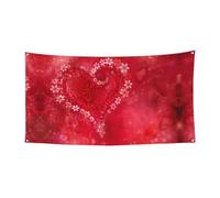 Drapeau à suspendre avec œillets métalliques Motif cœur et fleurs 180 x 90 cm
