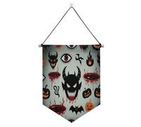 Drapeau à suspendre Happy Halloween Black Devil avec barre télescopique pour décoration de patio en plein air Dernière intervention pour les festivals et les jours spéciaux pour les fêtes