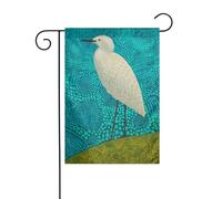 Drapeau abstrait blanc héron bleu à pois bleus 30 x 45 cm vertical double face ferme vacances décorations extérieures drapeau de cour