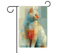 Drapeau abstrait en forme de chat géométrique - Drapeau de jardin saisonnier - En toile de jute double face - 30,5 x 45,7 cm