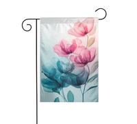 Drapeau abstrait floral à l'encre à l'alcool - Pétales roses et bleu sarcelle - 30 x 45 cm - Vertical double face - Décoration extérieure de ferme - Drapeau de cour