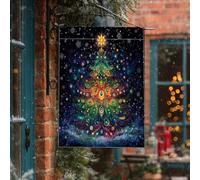 Drapeau abstrait pour maison d'arbre de Noël 71 x 101,6 cm double face pour décoration extérieure, arbre de Noël psychédélique magique avant cour en lin pour maison, Nouvel An, vacances, extérieur