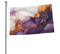 Drapeau abstrait violet doré à imprimé marbre - Drapeau double face en polyester avec œillets métalliques - Résistant à la décoloration - Léger - Pour cour, balcon, pelouse, fête, décoration