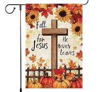 Drapeau Action De Grâce Automnale, Automne Pour Jésus, Il Ne Nous Quitte Jamais Drapeaux Durable Double Face 30X45Cm Drapeaux De Maison Pour Intérieure Dortoirs
