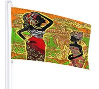 Drapeau Africain 4x6 FT Bohème Ethnique Femmes en Afrique avec Éléphant Arbre Zèbre Robe Aztèque Drapeaux Extérieurs Grandes Bannières de Cour de Bienvenue Maison Jardin Cour Pelouse Décor