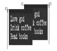 Drapeau Aimer Dieu Boire Du Café Lire Des Livres Amoureux Vintage Yard Couleur Vive Bannière Décoration Drapeaux Pour Decor L'Extérieur Four Seasons 3X5Ft