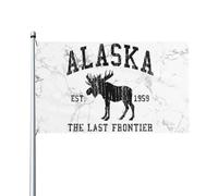 Drapeau Alaska 3x5 pi « La dernière frontière » - Drapeau vintage, bannière, tapisserie, drapeau de jardin extérieur, drapeau de maison humoristique, drapeau de cour avec 2 œillets