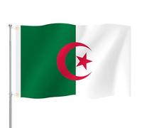 Drapeau Algérie • Drapeau national algérien haut de gamme 90 x 150 cm avec œillets en laiton Pour l'intérieur et l'extérieur, résistant aux intempéries et 100% polyester Idéal pour tous les algériens