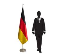 Drapeau Allemagne avec pied et mât - drapeau protocolaire destiné aux ambassades, universités, écoles, événements diplomatiques. Pied Ø 360mm, inox finition argentée, hampe pointe lance. Code CN2-DE-L