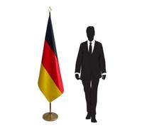 Drapeau Allemagne avec pied et mât - drapeau utilisé pour bureaux, ambassades, ministères, universités et collectivités locales. Pied Ø 360mm, inox finition dorée, hampe pointe lance. Code CN7-DE-L
