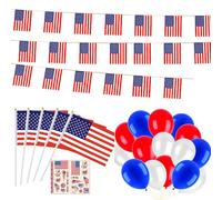 Drapeau Américain - 10 Mini Drapeau USA Avec Baton 10m Banniere Etats Unis Bunting 30 Balloons 2 Autocollants Sur le 4 juillet Décoration Patriotique Anniversaire Fête de l'Indépendance