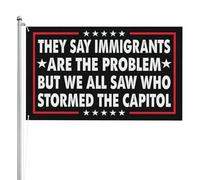 Drapeau américain 120 x 180 cm « On dit que les immigrants sont le problème, mais on a tous vu qui a pris d'assaut le Capitole » - Justice sociale, À bas l'ICE - Décoration de jardin double face 3 cou