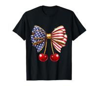 Drapeau américain 4 Juillet Patriotique Cerise Coquette Bow T-Shirt