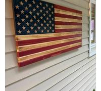 Drapeau américain 50 étoiles sculpté à la main en bois rustique avec étoiles gravées, décoration patriotique discrète faite à la main, EMS, pompier, police, militaire, cadeau de fête des anciens