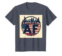 Drapeau américain AF Patriotique USA Skyline T-Shirt, Enfant, Bleu Chiné, 3 Ans