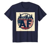 Drapeau américain AF Patriotique USA Skyline T-Shirt, Enfant, Bleu Marine, 3 Ans