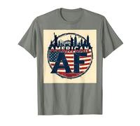 Drapeau américain AF Patriotique USA Skyline T-Shirt, Homme, Vert Kaki chiné, XL