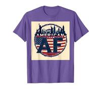 Drapeau américain AF Patriotique USA Skyline T-Shirt, Homme, Violet Chiné, 3XL