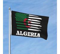 Drapeau américain Algérie Drapeaux de jardin algériens Printemps Été Automne Hiver Décoration intérieure Bannière double face Bannières extérieures légères et amusantes 3x5 pieds