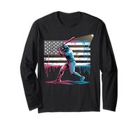 Drapeau américain américain Baseball 101 Ice Cream Baseball Drip Manche Longue