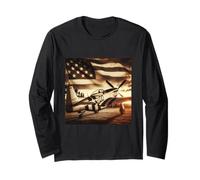 Drapeau américain américain P-51 Mustang WW2 Fighter Vintage US Flag Manche Longue