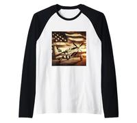 Drapeau américain américain P-51 Mustang WW2 Fighter Vintage US Flag Manche Raglan