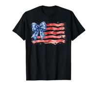 Drapeau Américain Aquarelle avec Nœud Patriote T-Shirt