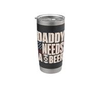 Drapeau américain avec inscription « Daddy Needs A Beer Dad » Gobelet isotherme en acier inoxydable double paroi