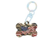 Drapeau américain camouflage imprimé mode chien étiquettes acrylique porte-clés chien forme os double face étiquettes pour chiens et chats, Small, Acrylique