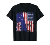 Drapeau américain de la Nouvelle-Zélande Vieilli - Demi américain T-Shirt Graphique avec Valeur